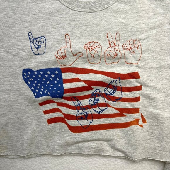 VTG Jerzees Super Sweats Cropped Graphic ASL "I Love USA" Long Sleeve Womens 2X - Picture 3 of 12